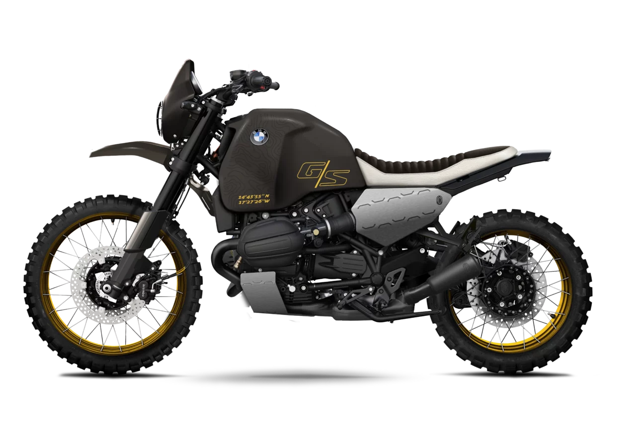 BMW R12 G/S FCR Original – version Explorer, jantes dorées et peinture brun mat, design inspiré du désert