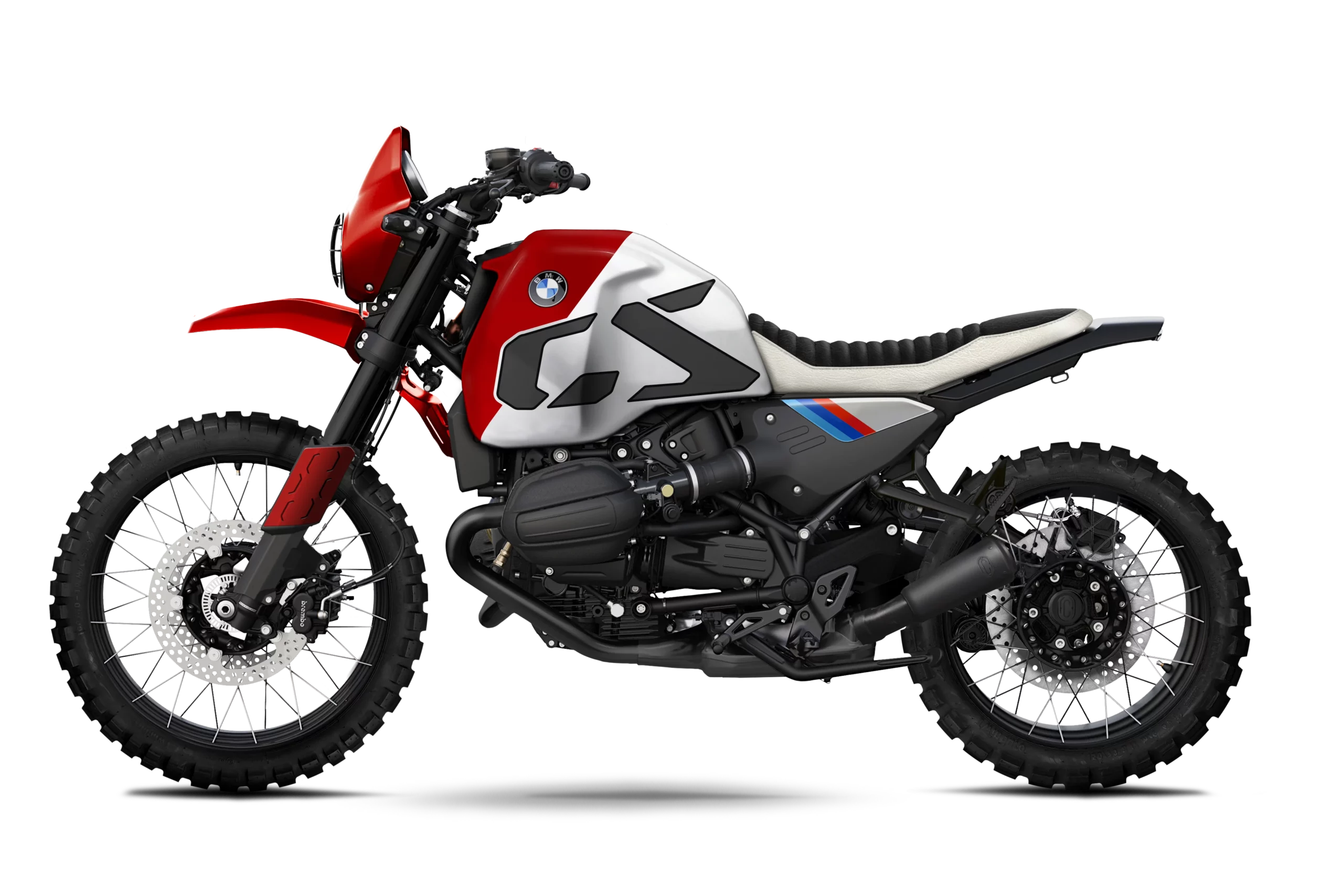 BMW R12 G/S FCR Original – version GS Motorsport 2, coloris blanc, bleu et rouge, allure rallye