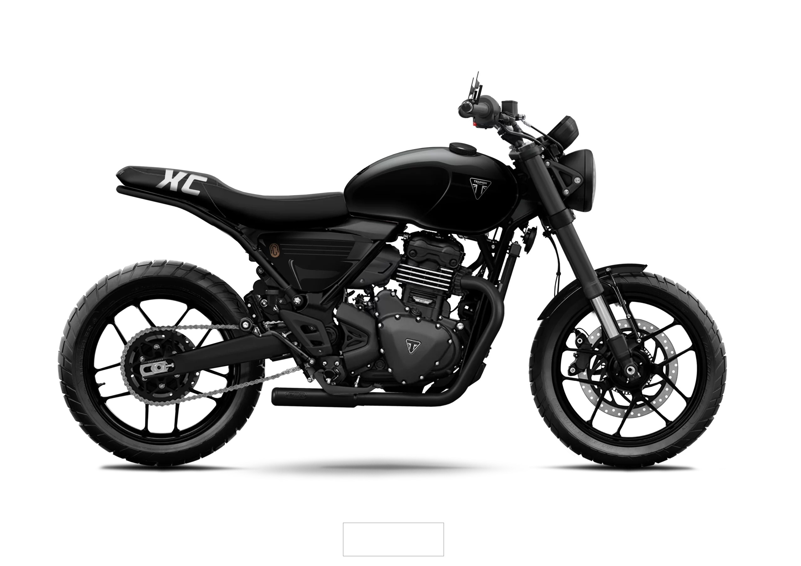 Triumph Speed 400 Pulse FCR Original en version full black avec selle XC noire et finitions entièrement noires.