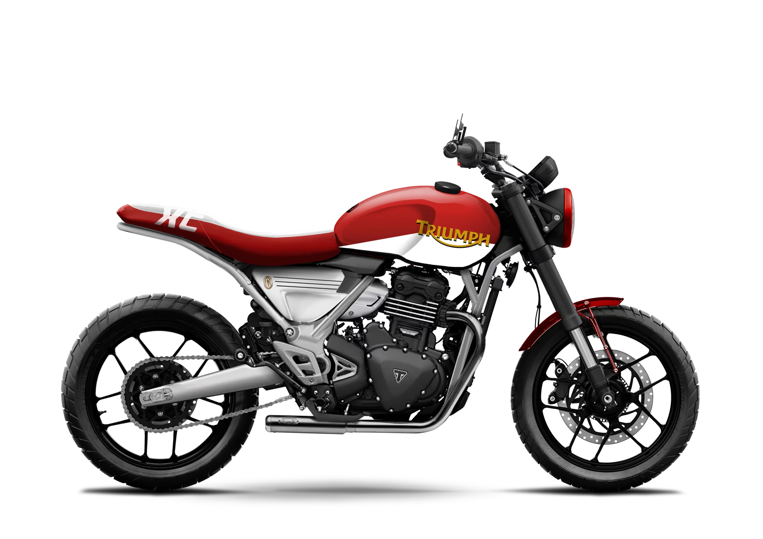 Triumph Speed 400 Pulse FCR Original in classic red with yellow Triumph logo and matching red saddle.