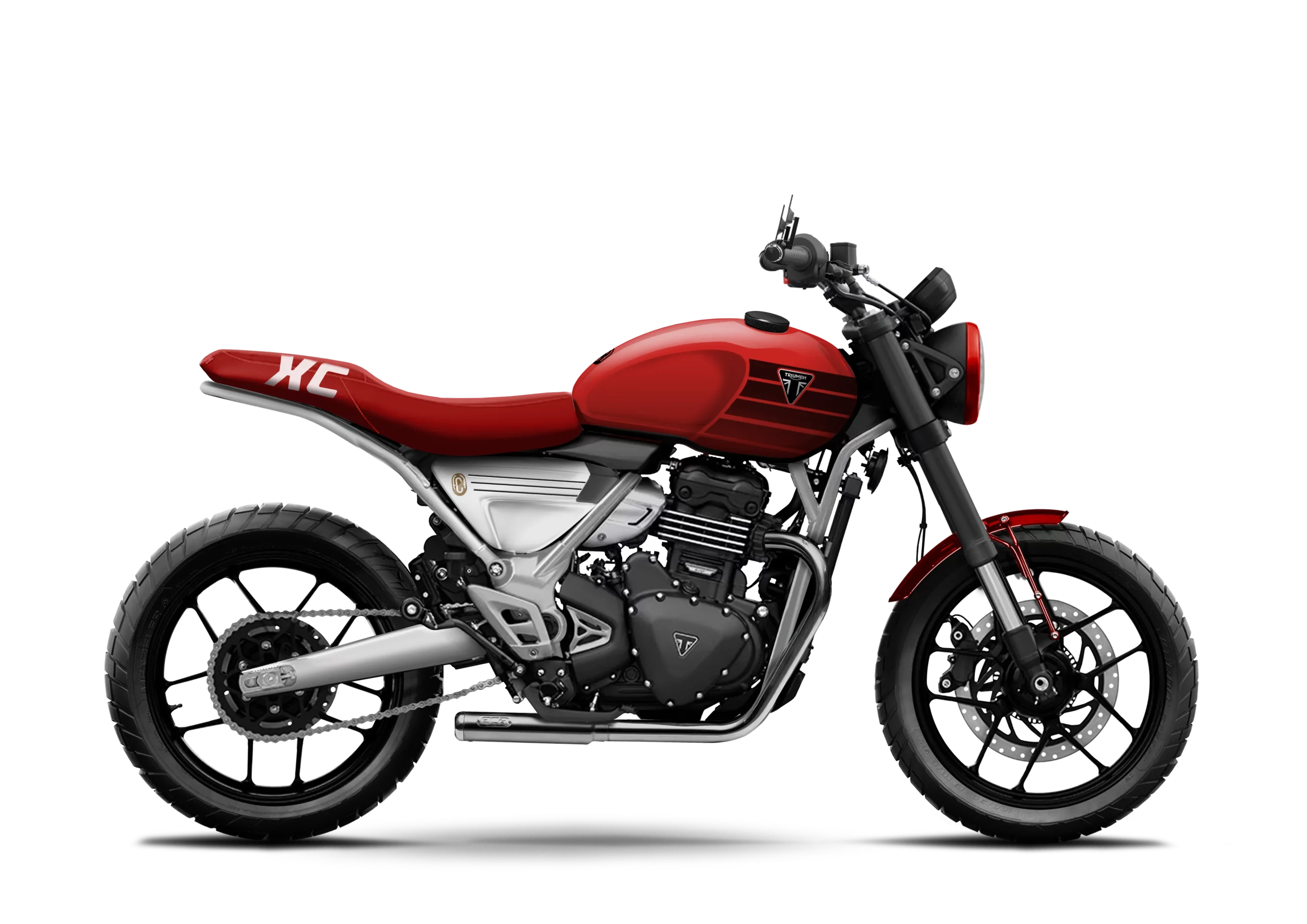 Triumph Speed 400 Pulse customisée par FCR Original en peinture rouge racing avec graphismes noirs et selle XC rouge.