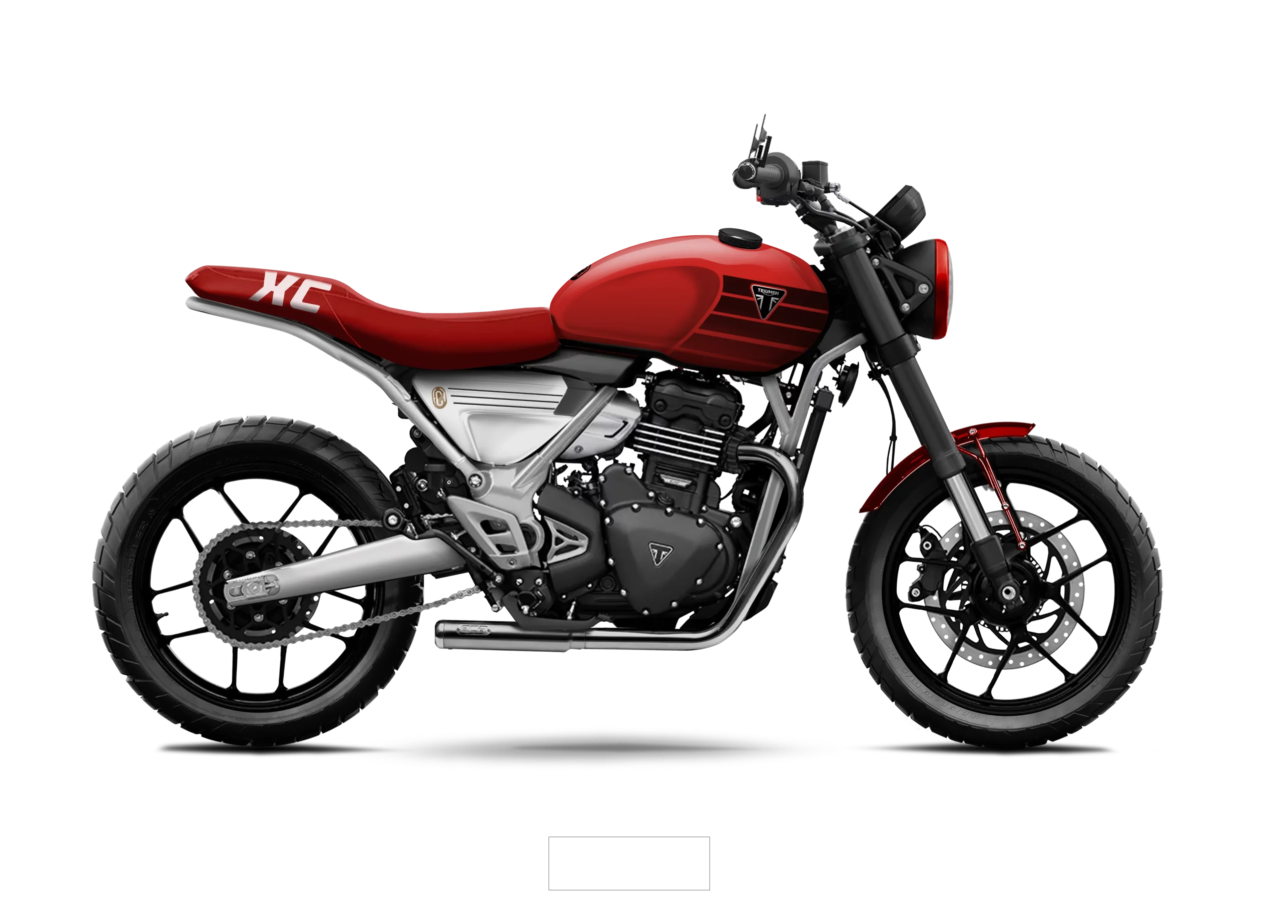 Triumph Speed 400 Pulse customisée par FCR Original en peinture rouge racing avec graphismes noirs et selle XC rouge.